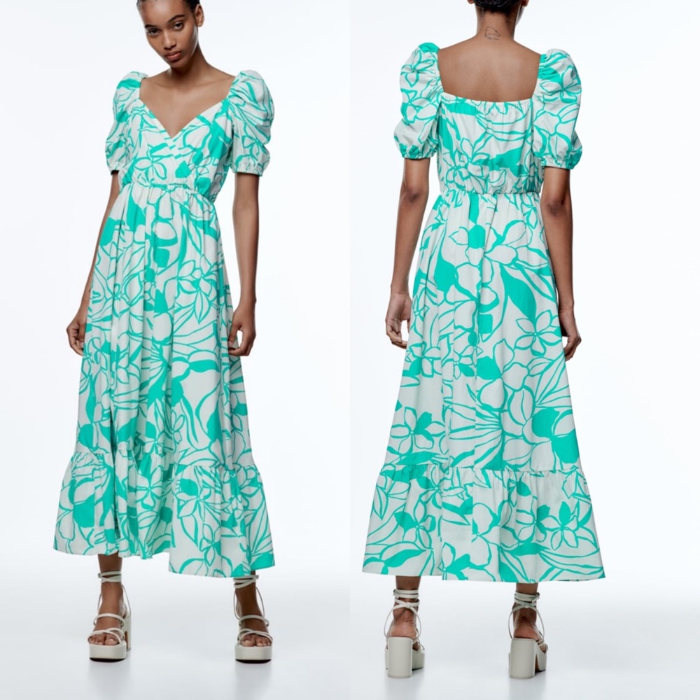 New Zara Printed Poplin Dress